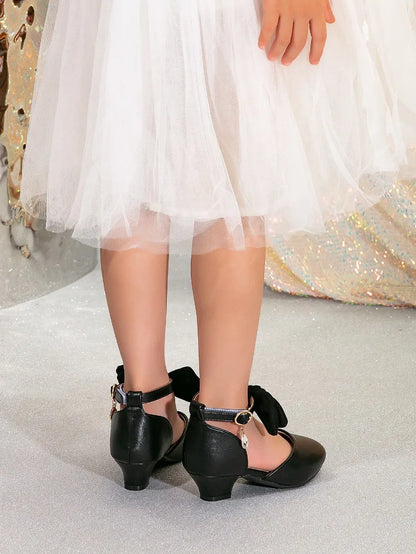 New Children High Heels Ankle-strap Bowknot Girl Princess Dress Sandals Sweet Wedding Party Versatile Kids Fashion Catwalk Shoes