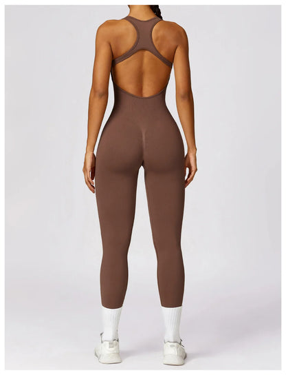 Sexy Back V Jumpsuit Gym Set Women Training Yoga Suit Sportswear Women Sports Jumpsuit Fitness Rompers Stretch Workout Bodysuits