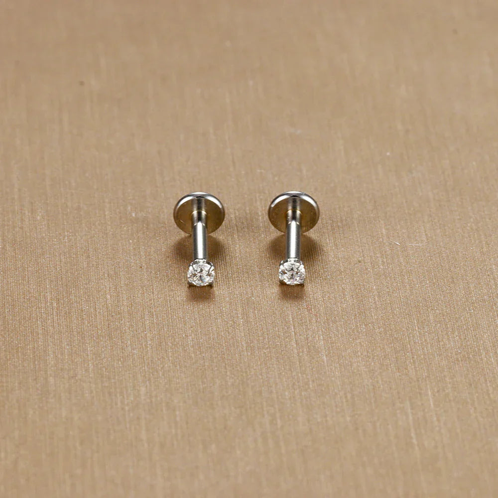 2PC Labret Tragus Stud Earrings 16G Surgical Stainless Steel CZ Crystal  Monroe Helix Cartialge Conch Medusa Lip Body Piercing