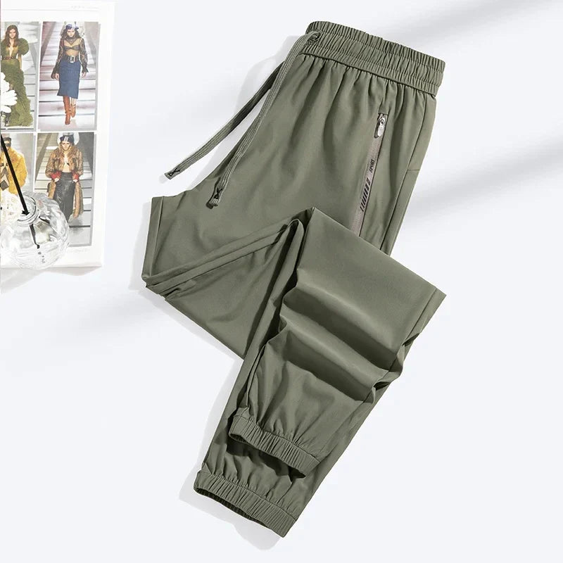 2026 Summer Ice Silk Elastic Joggers Pants for Men Women Thin Trendy Loose Sports Casual Couples Comfortable Straight Leg Tights