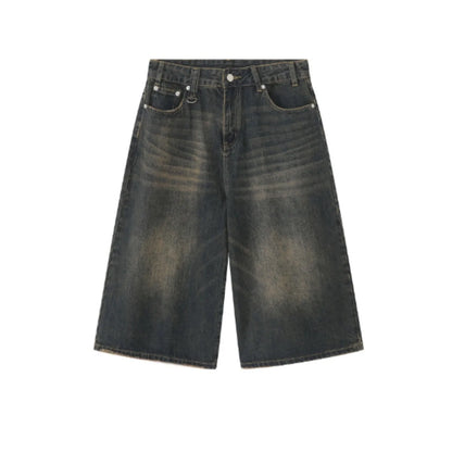 Men's 2026 Summer American High Street Retro Gradient Washed Denim Shorts Lazy Youth Trendy Ins New Versatile Casual Capri Pants
