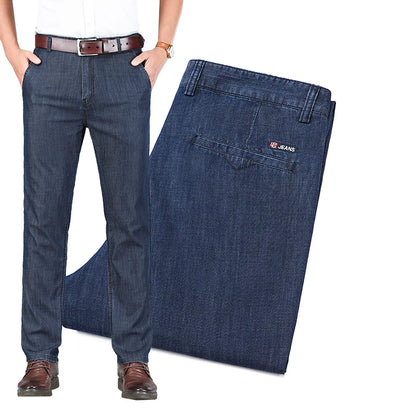 2026 Thin Stretch Denim Business Casual High Waist  High Lyocell  Men's Fit Straight Lightweight Cotton  Light Grey Jeans