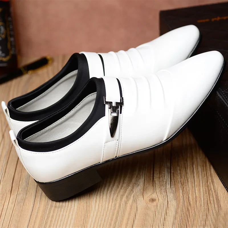 Classic White Men Dress Shoes 2024 Casual Business Leather Shoes for Men Point Toe Wedding Formal Shoes Men Size 46