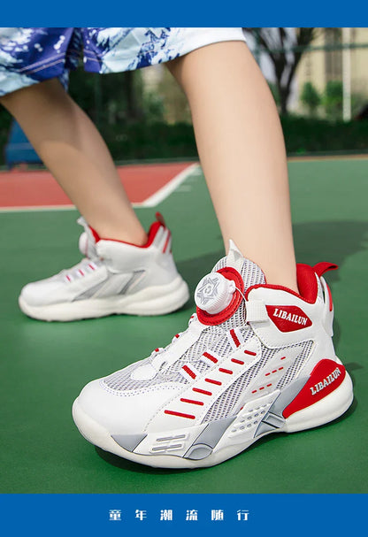New Children Basketball Shoes Swivel Button Boys Fashion Sneakers Girls School Sport Shoes Kids Casual Trainers Outdoor Shoes