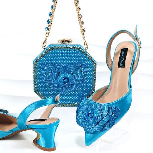 Italian Design Evening Shoes And Bag Paired With Handmade Petal Clutches Pointed Toe Mid-Heel Shoes For Women Party Shoes