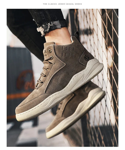 High Top Boots Men's Shoes Fashion Motorcycle Ankle Boots Shoes for Men Winter Boots Men's Sneakers Lace-Up Botas Hombre