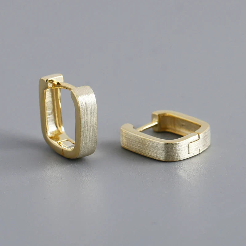 925 Sterling Silver Fashion Matte Square Ear Clasps for Women European Statemnet Gold Huggies Hoop Earring Jewelry Gift