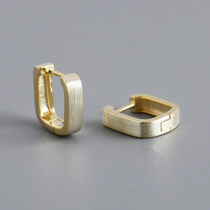 925 Sterling Silver Fashion Matte Square Ear Clasps for Women European Statemnet Gold Huggies Hoop Earring Jewelry Gift