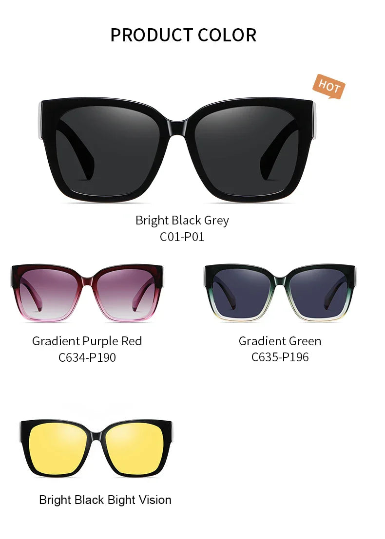 Women Polarized Sunglasses Men UV400 Night Vision Sun Glasses TR90 Big Eyeglasses Frame Driving Beach Anti Glare Shade Eyewear