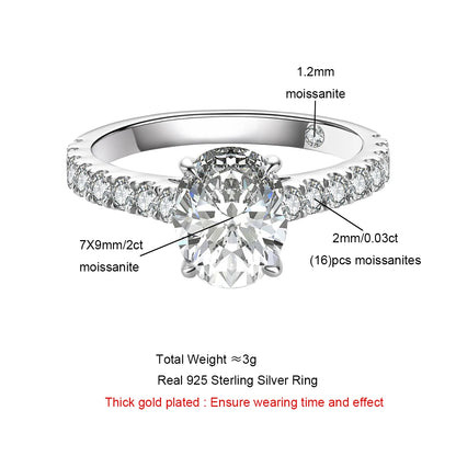 2 Carat Oval Cut D Color Moissanite Ring 18K Gold Plated 925 Sterling Silver Engagement Wedding Rings Wholesale
