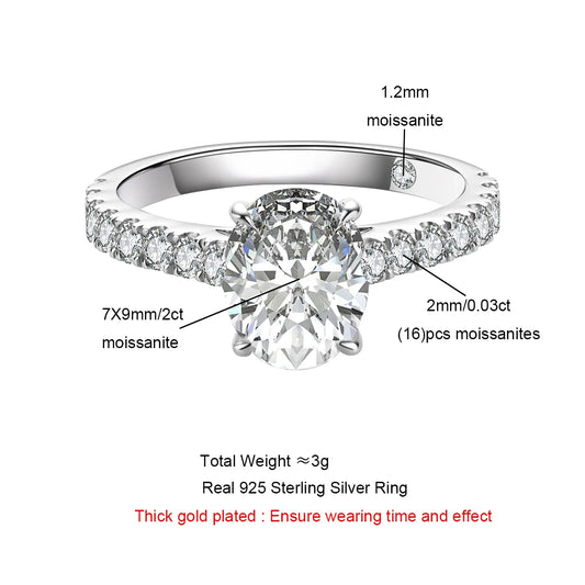 2 Carat Oval Cut D Color Moissanite Ring 18K Gold Plated 925 Sterling Silver Engagement Wedding Rings Wholesale