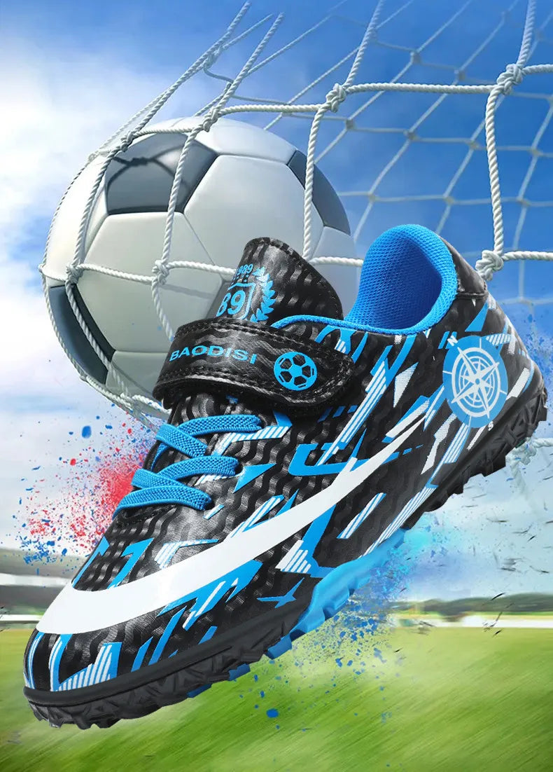 Hot Child Football Boots Outdoor Trainers Soccer Shoes For Kids Boys Hook Loop Football Sneakers Cleats Futsal Shoes Children
