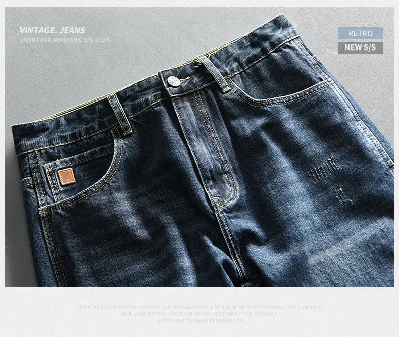 Spring New Cargo Vintage Straight Jeans for Men Clothing Soft Cotton Casual Streetwear Men Pants AG7116