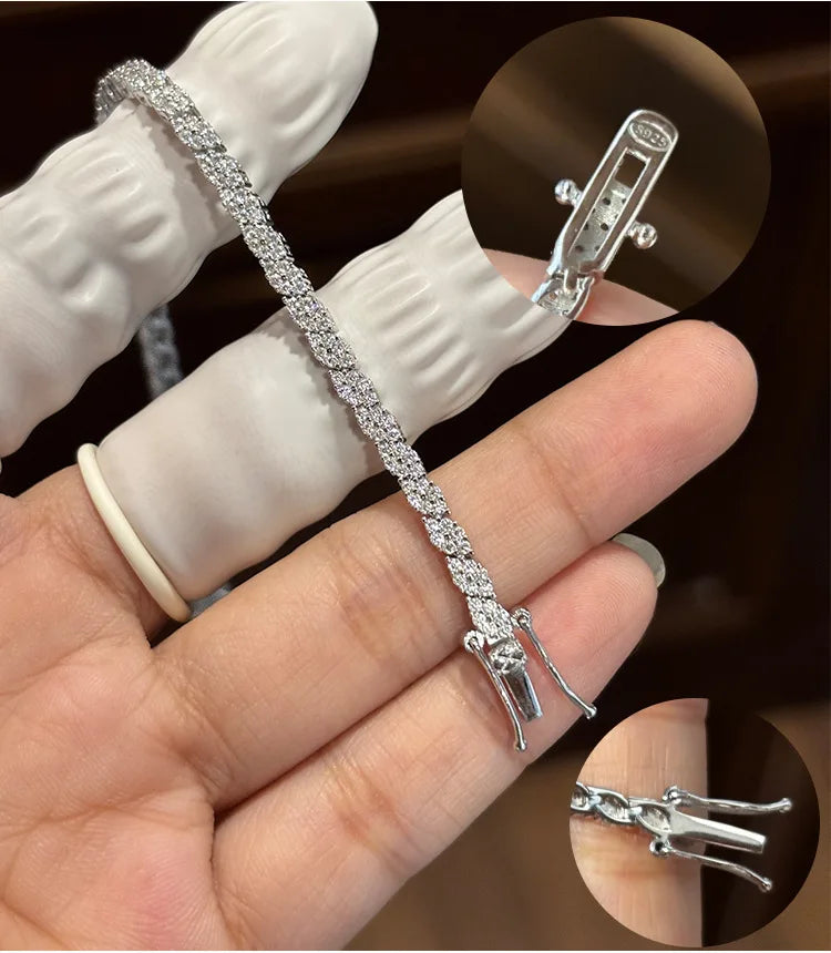 Full Moissanite Diamond Hook Link Chain Bracelet 1.2mm D Color For Woman Man S925 GRA Certified Couple Bracelets Bangle