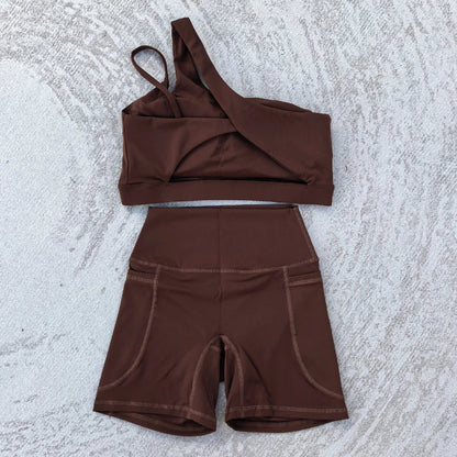 Women's 2 PCS Sports Yoga Set Sexy Sport Bra High Waist Sports Pocket Shorts Gym Fitness Sleeveless Workout Suit Sporstwear