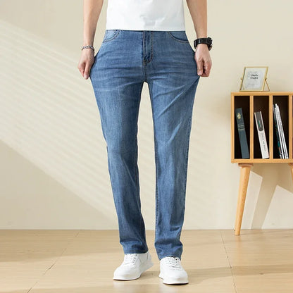 Summer Thin Mens Clothing Cowboys Slim Straight Jeans Men Denim Pants Casual Regular Fitness Men's Trousers Light Blue 2026 Y2K