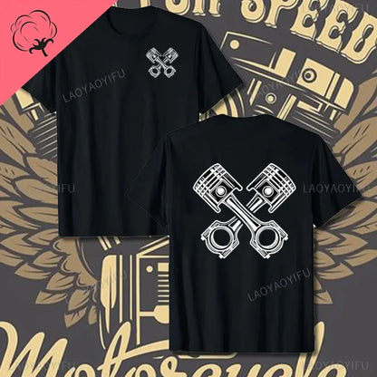 Crossed Pistons Mechanic Garage Engine Graphic T-shirt Summer Cool Men Cotton Tee Shirt All-Match Hipster Streetwear Man T-shirt
