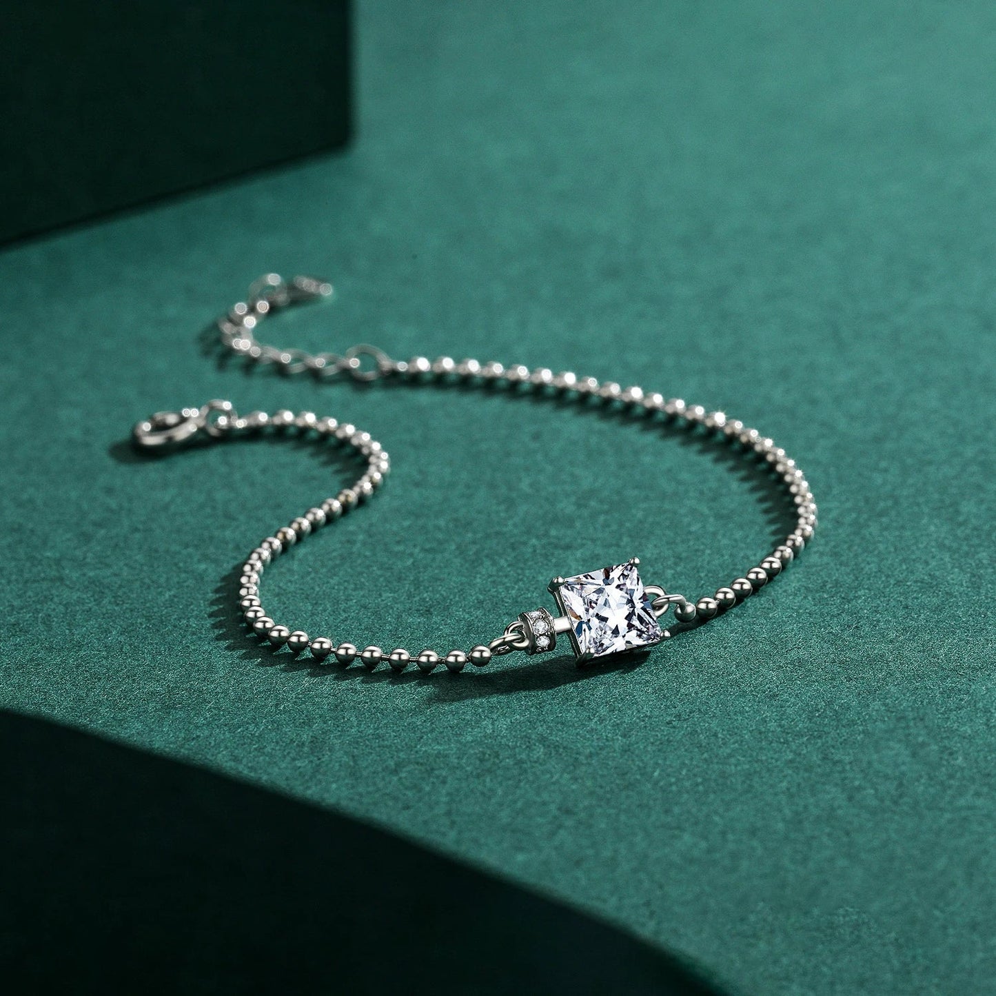Classic Square Clear CZ Bracelets Solid 925 Sterling Silver Charm Beads Chain Bracelet For Women Wedding Fine Jewelry
