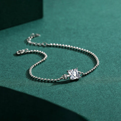 Classic Square Clear CZ Bracelets Solid 925 Sterling Silver Charm Beads Chain Bracelet For Women Wedding Fine Jewelry
