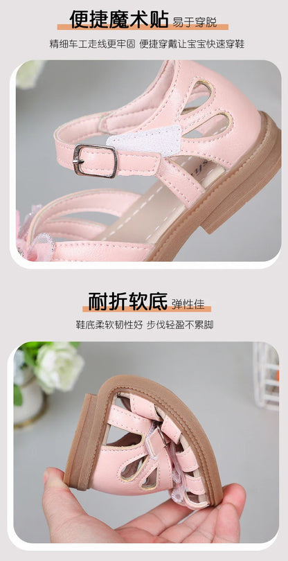 Shine Children Sandals for Girls Butterfly Cute Designer Kids Shoes Peep-toe Korean Style 2023 Summer New Soft Breatheable Chic