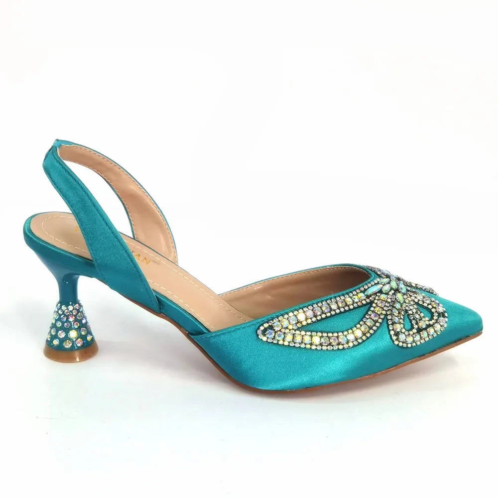 Yellow Classy Bowknot Pointed Toe Women's Shoes High Heel Elegant Sandals Shallow Mouth Shoes Bag Set Women