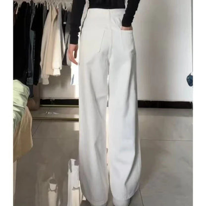 Autumn Spring Denim Pant Women Jeans Vintage Straight Trousers Fashion Female White Black Wide Leg Pants Casual Jeans