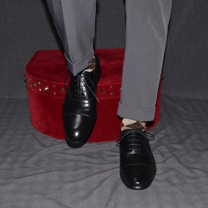 Genuine Leather Handmade Men's Oxford Dress Shoes Cap Toe Lace-Up Classic Business Office Shoe Wedding Party Formal Shoes Man