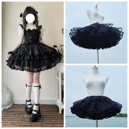 Lolita Boneless Crinoline Petticoat Black Ultra Poof Soft Mesh Short Skirt Flight Heaven Underskirt for Kawaii Style 25-45cm