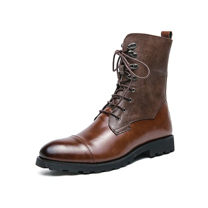 Men Lace Up High-top Boots Fashionable Outdoor Black Combat Boots