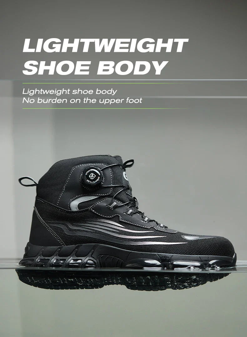 Men's Safety Shoes High Top Work Safety Shoes Steel Toe Sneakers Rotation Button Anti-smash Antipuncture Steel  Safety Boots