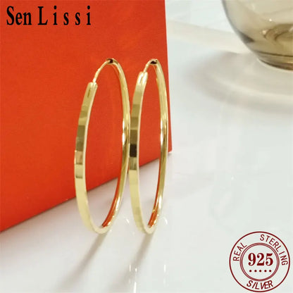 Senlissi - New Fashion 18K Gold Plated Hoop Earrings For Women 925 Sterling Silver Earring Cерьги Kольца Jewelry Girlfriend Gift
