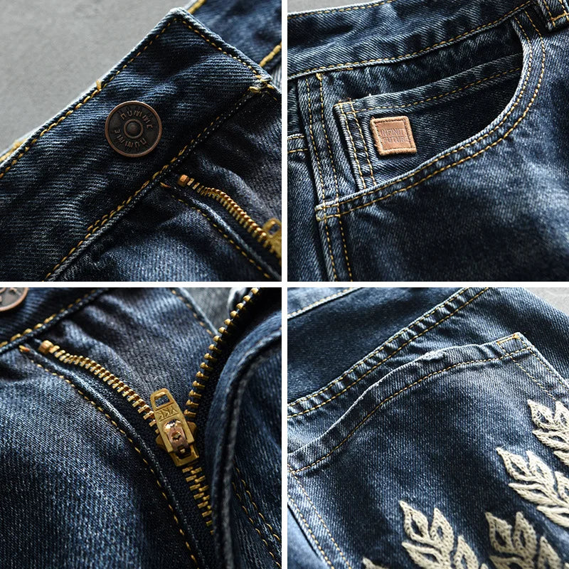 Spring New Cargo Vintage Straight Jeans for Men Clothing Soft Cotton Casual Streetwear Men Pants AG7116