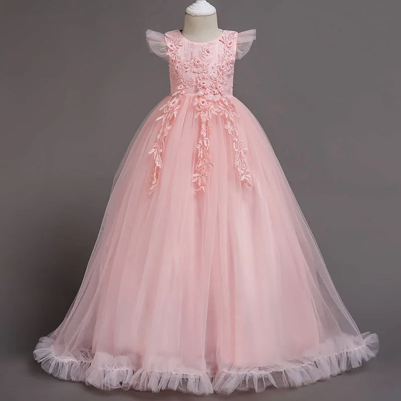 Princess Mesh Dress 4-14y Girl Christmas Winter Party Clothing Kids Sequin Wedding Dresses Children Spring Autumn Prom Costume