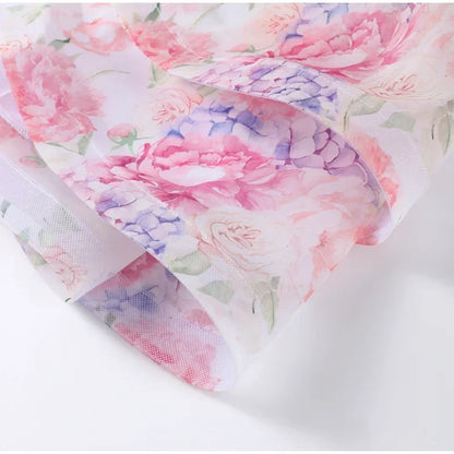 Chic Floral Printed Mini Dress Backless Sleeveless Hem Stacking Dresses Sweet A Line Vestidos 2025 New Lady Party Club Clothing
