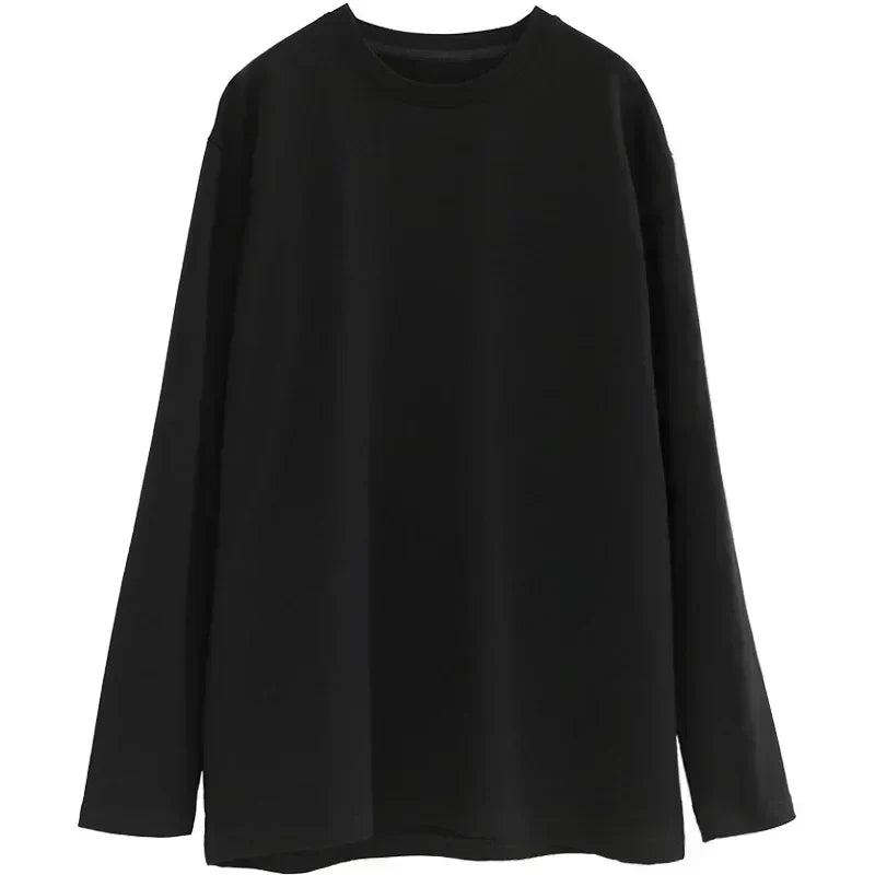 Spring Autumn Women's Solid Color Loose Long Sleeve T-shirt O-neck Basic Top Bottomed Shirt Casual  Tshirt Woman Female