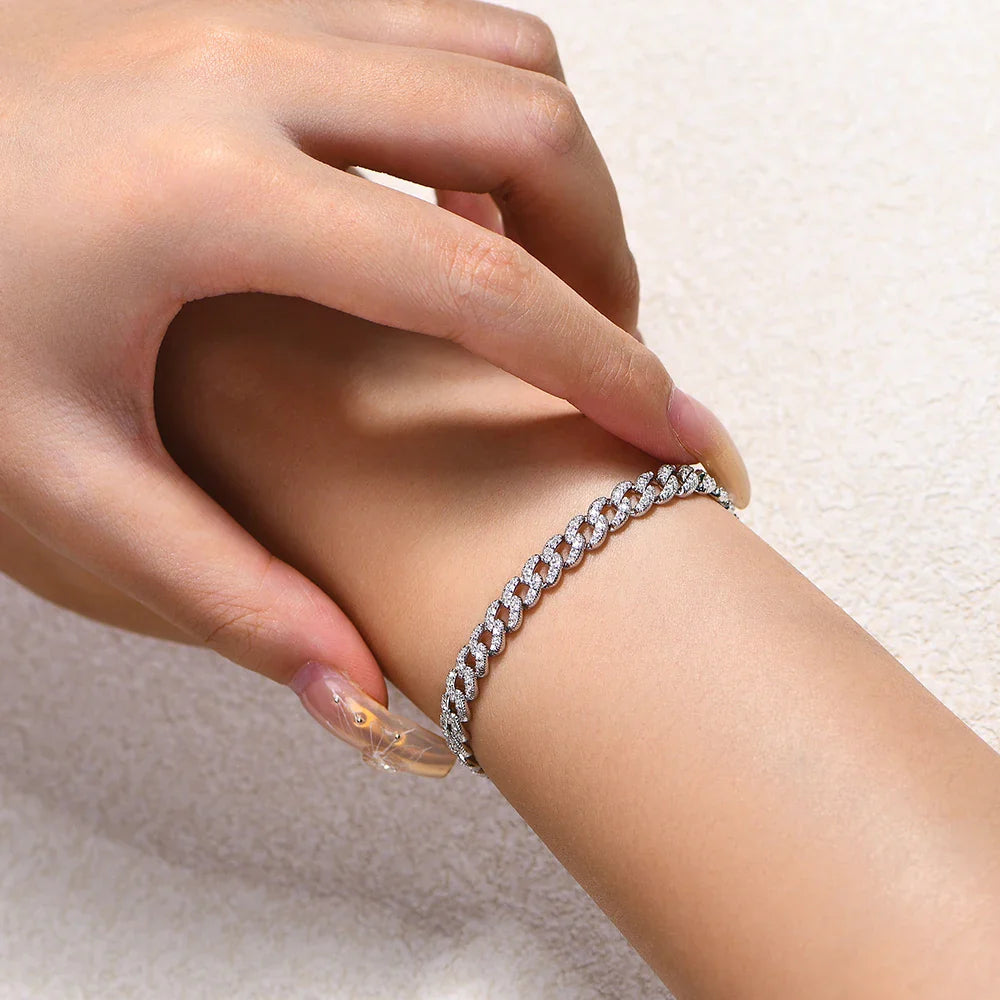 S925 Silver Moissanite Cuba Chain for Man Women 18K Gold Plated Full D VVS1 Color Tennis Bracelets Top Quality Jewelry