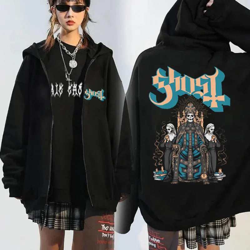 Ghost Band Seven Inches of Satanic Panic Album Graphic zip up hoodies Men's clothing Hip hop Retro harajuku jackets sweatshirt