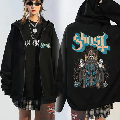 Ghost Band Seven Inches of Satanic Panic Album Graphic zip up hoodies Men's clothing Hip hop Retro harajuku jackets sweatshirt