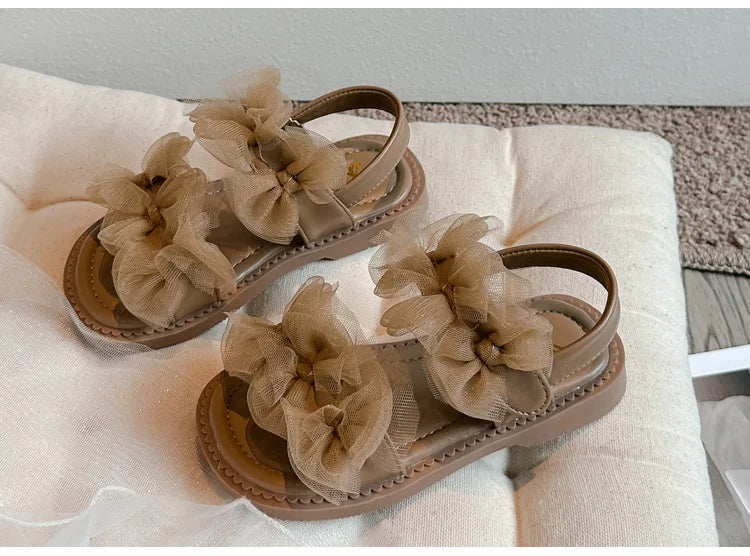 Sweet Princess Shoes Girl Tulle Lace Butterfly-knot Chic Summer Wedding Party Shoes Sandals for Child Girls Holiday Shoes I11155