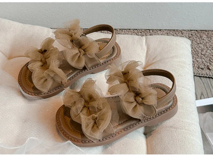 Sweet Princess Shoes Girl Tulle Lace Butterfly-knot Chic Summer Wedding Party Shoes Sandals for Child Girls Holiday Shoes I11155