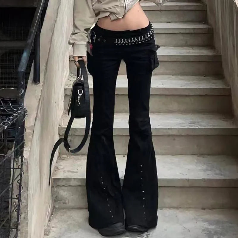 Women Black Gothic Baggy Jeans Harajuku Oversize Denim Trousers Japanese 2000s Style Y2k Vintage Jean Pants Trashy Clothes 2025