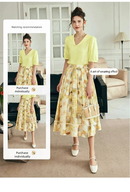 Women Long Skirt French Fashion Floral Skirt 2026 Summer High-waisted Splicing Hollow A-shaped Pendulum Skirts O23XB80203
