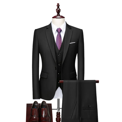 2026 New Suit (Blazer+ Vest + Pants) Men's Gentleman Fashion Slim Work Solid Color Plus Size Fair Dress Wedding Best Man Suit