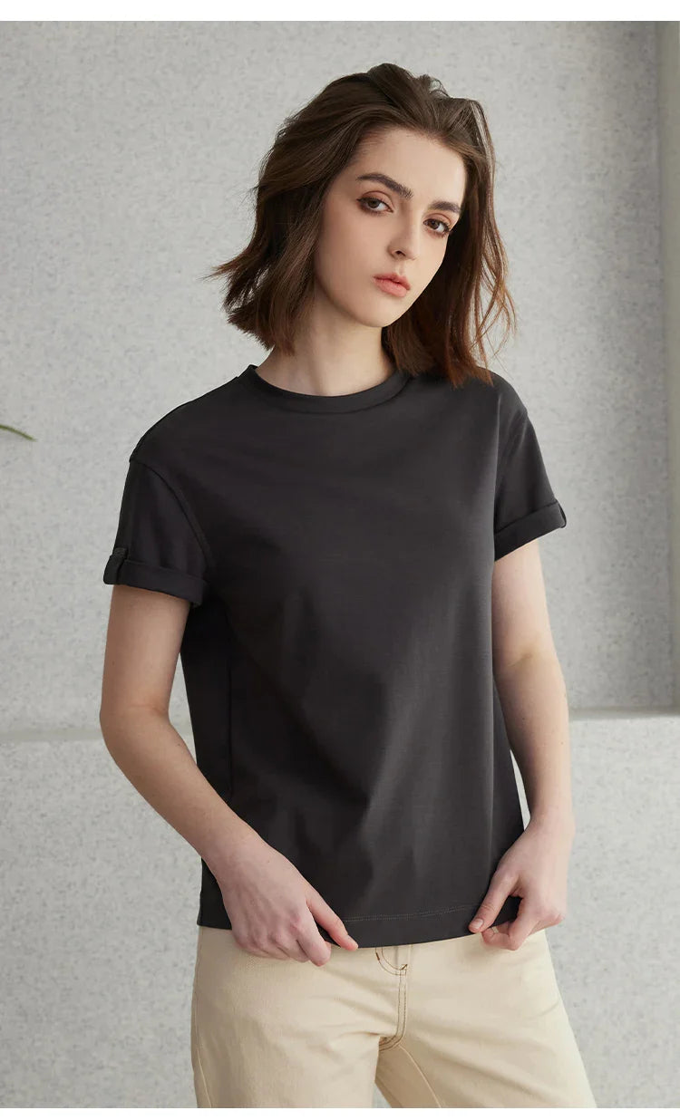 Summer Short Sleeved Clothes Premium Luxury Women's Clothing Combed Cotton Tshirts pima cotton Tee Shirt