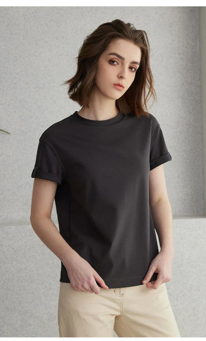 Summer Short Sleeved Clothes Premium Luxury Women's Clothing Combed Cotton Tshirts pima cotton Tee Shirt