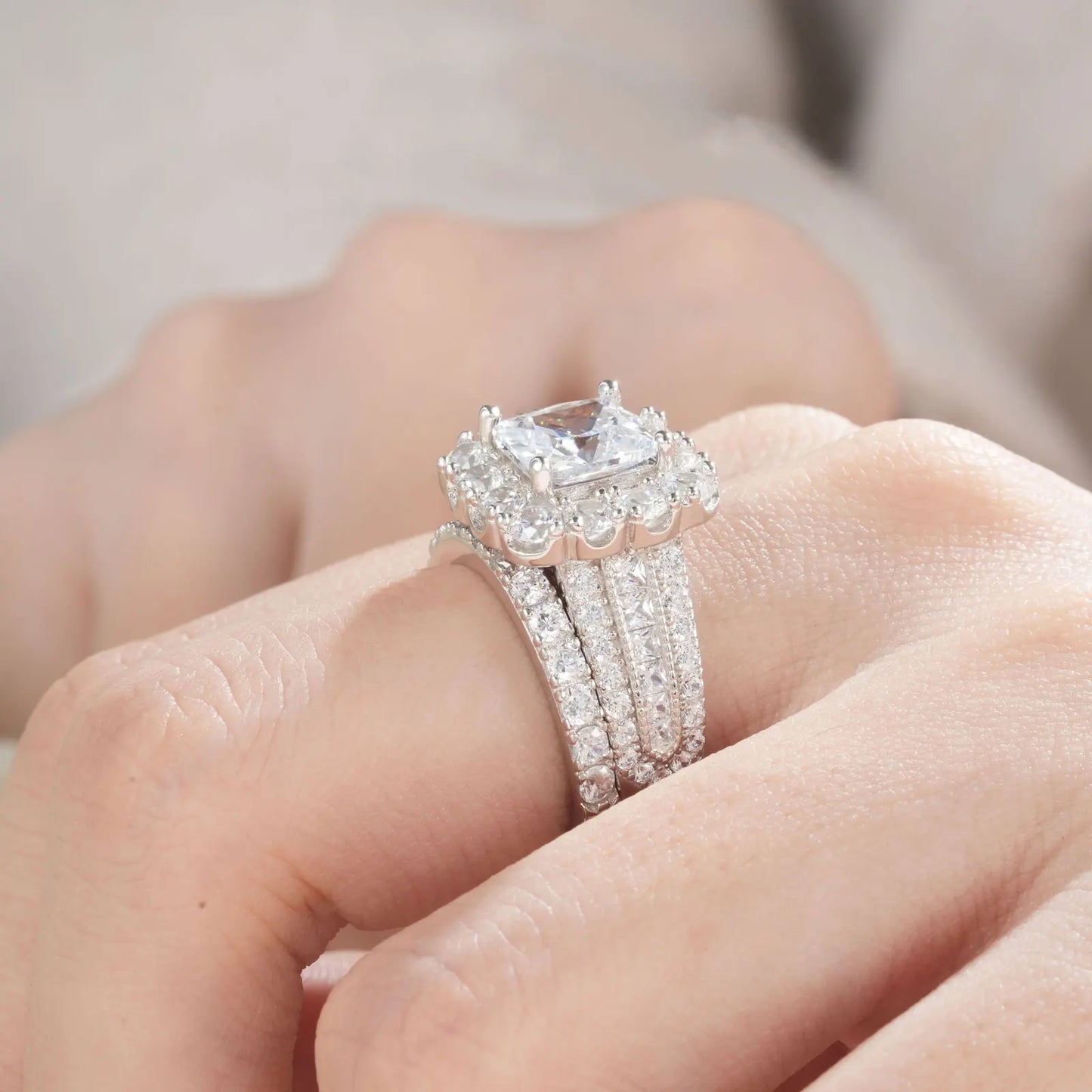 Original 925 Silver Moissanite Rings GRA Certified D Color VVS1 Diamond Wedding Ring Set for Women Luxury Jewelry