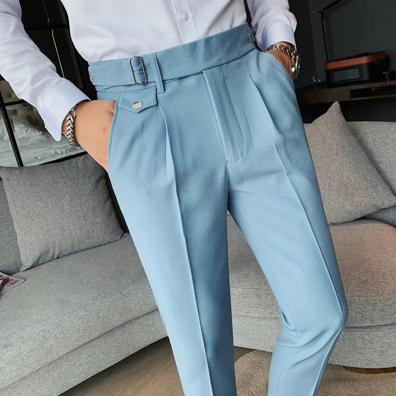 Men British Style Suits Pants New Male Solid High Waist Trousers High Quality Men Formal Slim Fit Business Casual Suit Pants