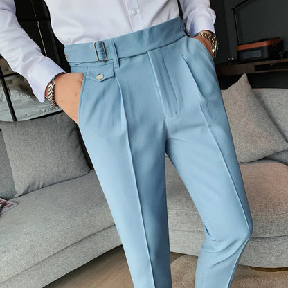 Men British Style Suits Pants New Male Solid High Waist Trousers High Quality Men Formal Slim Fit Business Casual Suit Pants