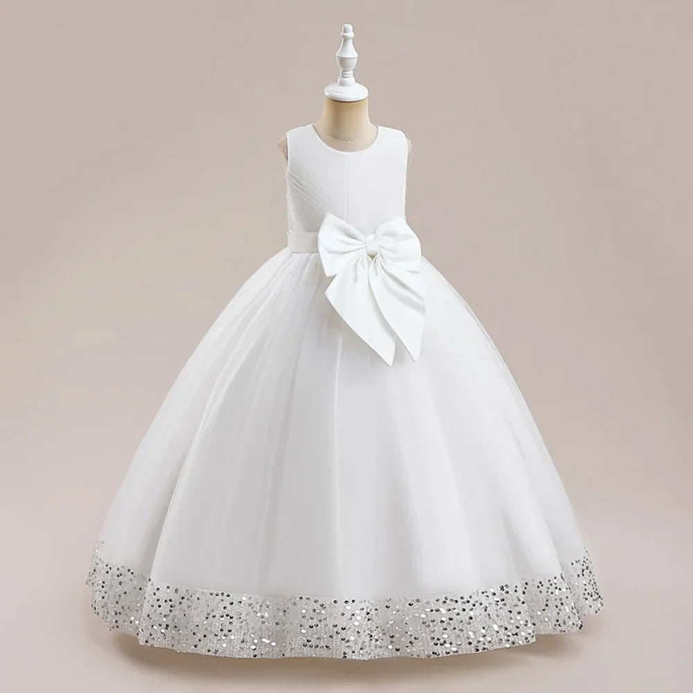 Teen Girls Luxury Big Bow Evening Gown Wedding Bridesmaid Party Dress For Girl Kids Sequin Princess Birthday Dresses Summer Wear