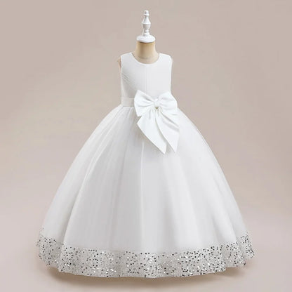 Teen Girls Luxury Big Bow Evening Gown Wedding Bridesmaid Party Dress For Girl Kids Sequin Princess Birthday Dresses Summer Wear